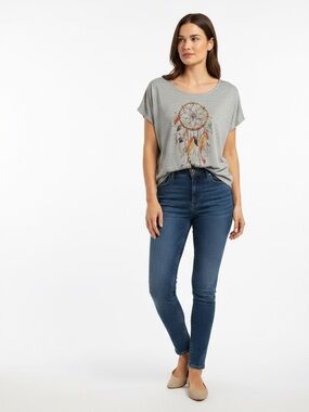 Laura Heather Gray Short-Sleeve Top with Colorful Dreamcatcher Size XL